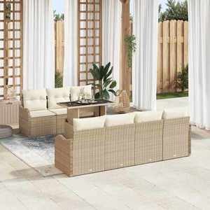 vidaXL Set de canapele pentru grădină cu pernă 8 pcs Bej Rattan poli imagine