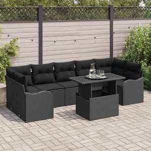 vidaXL Set de canapele pentru grădină cu pernă 8 pcs Negru Rattan poli imagine
