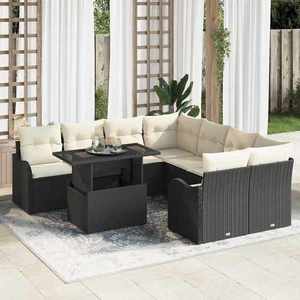 vidaXL Set de canapele pentru grădină cu pernă 9 pcs Negru Rattan poli imagine