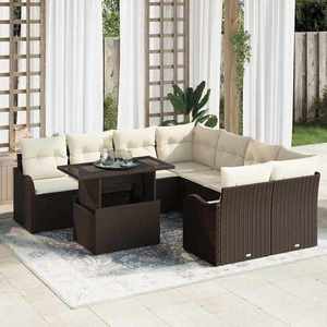 vidaXL Set de canapele pentru grădină cu pernă 9 pcs Maro Rattan poli imagine