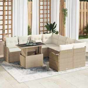 vidaXL Set de canapele pentru grădină cu pernă 9 pcs Bej Rattan poli imagine