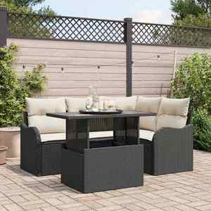 vidaXL Set de canapele pentru grădină cu pernă 5 pcs Negru Rattan poli imagine