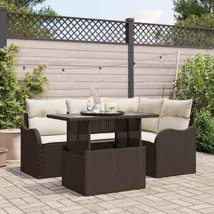 vidaXL Set de canapele pentru grădină cu pernă 5 pcs Maro Rattan poli imagine