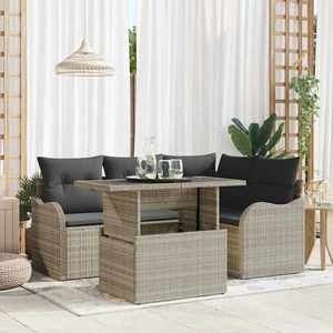 vidaXL Set de canapele pentru grădină 5 pcs Gri deschis Rattan poli imagine