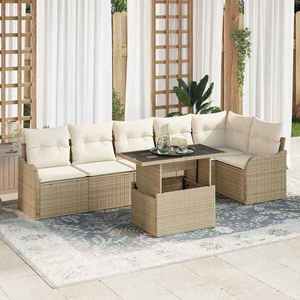 vidaXL Set de canapele pentru grădină cu pernă 7 pcs Bej Rattan poli imagine