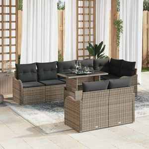 vidaXL Set de canapele pentru grădină cu pernă 9 pcs Gri Rattan poli imagine