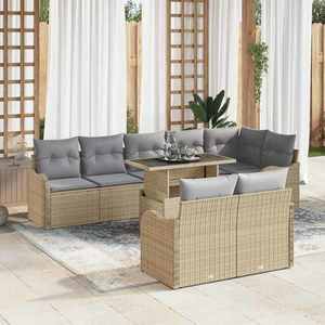 vidaXL Set de canapele pentru grădină cu pernă 9 pcs Bej Rattan poli imagine