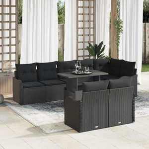 vidaXL Set de canapele pentru grădină cu pernă 9 pcs Negru Rattan poli imagine