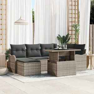 vidaXL Set de canapele pentru grădină cu pernă 7 pcs Gri Rattan poli imagine