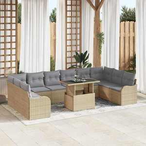 vidaXL Set de canapele pentru grădină cu pernă 11 pcs Bej Rattan poli imagine