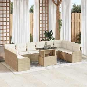 vidaXL Set de canapele pentru grădină cu pernă 11 pcs Bej Rattan poli imagine