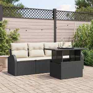 vidaXL Set de canapele pentru grădină cu pernă 5 pcs Negru Rattan poli imagine
