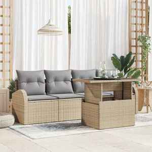 vidaXL Set de canapele pentru grădină cu pernă 5 pcs Bej Rattan poli imagine