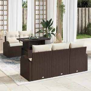 vidaXL Set de canapele pentru grădină cu pernă 6 pcs Maro Rattan poli imagine