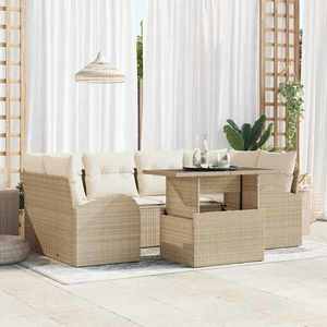 vidaXL Set de canapele pentru grădină cu pernă 7 pcs Bej Rattan poli imagine