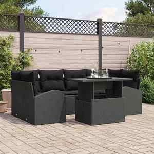 vidaXL Set de canapele pentru grădină cu pernă 7 pcs Negru Rattan poli imagine