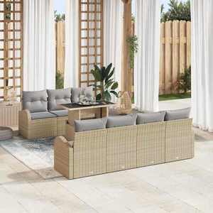 vidaXL Set de canapele pentru grădină cu pernă 8 pcs Bej Rattan poli imagine