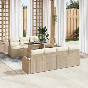vidaXL Set de canapele pentru grădină cu pernă 8 pcs Bej Rattan poli imagine