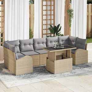 vidaXL Set de canapele pentru grădină cu pernă 8 pcs Bej Rattan poli imagine