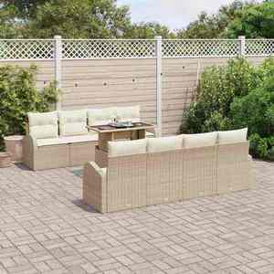 vidaXL Set de canapele pentru grădină cu pernă 7 pcs Bej Rattan poli imagine