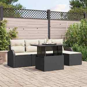 vidaXL Set de canapele pentru grădină cu pernă 6 pcs Negru Rattan poli imagine