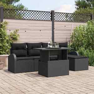 vidaXL Set de canapele pentru grădină cu pernă 6 pcs Negru Rattan poli imagine