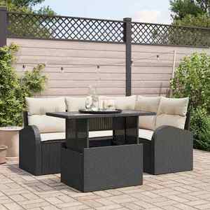 vidaXL Set de canapele pentru grădină cu pernă 5 pcs Negru Rattan poli imagine
