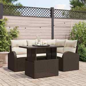vidaXL Set de canapele pentru grădină cu pernă 5 pcs Maro Rattan poli imagine