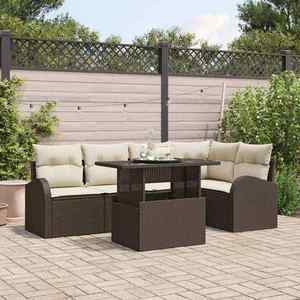 vidaXL Set de canapele pentru grădină cu pernă 6 pcs maro și crem imagine