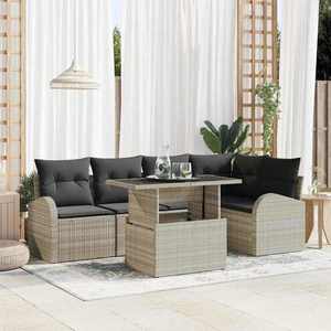 vidaXL Set de canapele pentru grădină cu pernă 6 pcs Gri deschis imagine