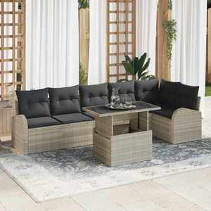 vidaXL Set de canapele pentru grădină cu pernă 7 pcs Gri deschis imagine