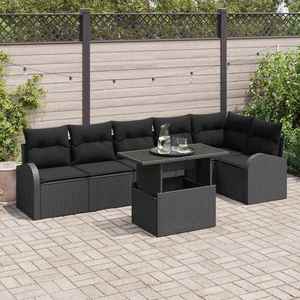 vidaXL Set de canapele pentru grădină 7 pcs Negru 100 x 55 x 73 cm imagine