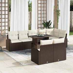 vidaXL Set de canapele pentru grădină cu pernă 9 pcs maro și crem imagine