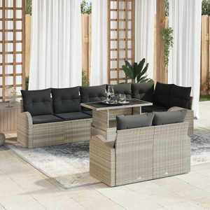 vidaXL Set de canapele pentru grădină cu pernă 9 pcs Gri deschis imagine