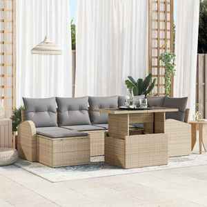 vidaXL Set de canapele pentru grădină 7 pcs bej și gri deschis imagine