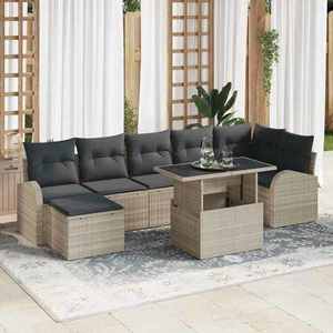 vidaXL Set de canapele pentru grădină cu pernă 8 pcs Gri deschis imagine