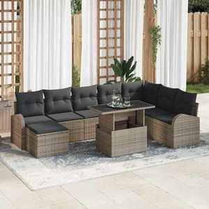 vidaXL Set de canapele pentru grădină cu pernă 9 pcs Gri imagine