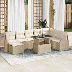 vidaXL Set de canapele pentru grădină cu pernă 9 pcs bej și crem imagine