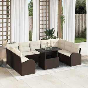 vidaXL Set de canapele pentru grădină cu pernă 10 pcs maro și crem imagine