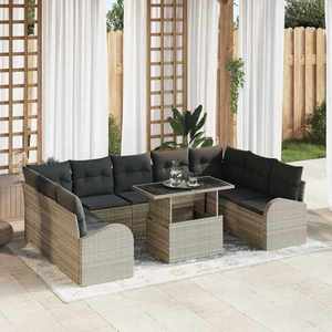 vidaXL Set de canapele pentru grădină cu pernă 10 pcs Gri deschis imagine