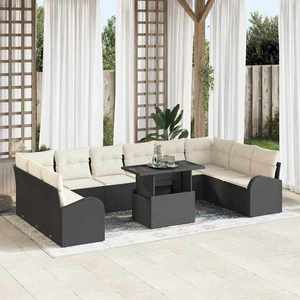 vidaXL Set de canapele pentru grădină cu pernă 11 pcs negru și crem imagine