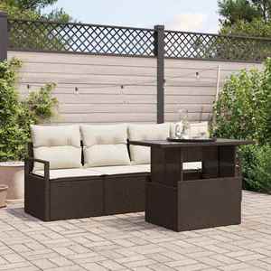 vidaXL Set de canapele pentru grădină cu pernă 5 pcs maro și crem imagine