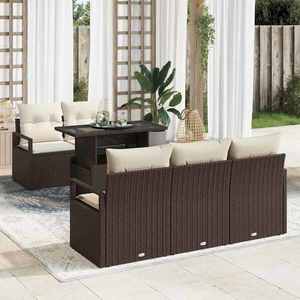 vidaXL Set de canapele pentru grădină cu pernă 6 pcs maro și crem imagine