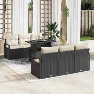 vidaXL Set de canapele pentru grădină cu pernă 7 pcs negru și crem imagine