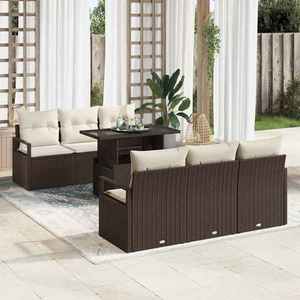 vidaXL Set de canapele pentru grădină cu pernă 7 pcs maro și crem imagine