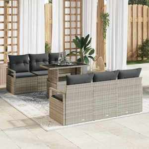 vidaXL Set de canapele pentru grădină cu pernă 7 pcs Gri deschis imagine