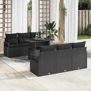 vidaXL Set mobilier de exterior, 7 piese, negru, poliratan și sticlă imagine