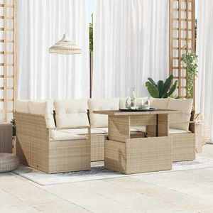 vidaXL Set de canapele pentru grădină cu pernă 7 pcs bej și crem imagine