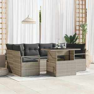 vidaXL Set de canapele pentru grădină cu pernă 7 pcs Gri deschis imagine