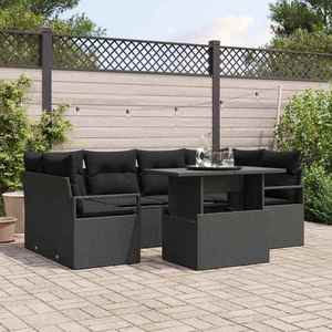 vidaXL Set de canapele pentru grădină 7 pcs Negru 100 x 55 x 73 cm imagine